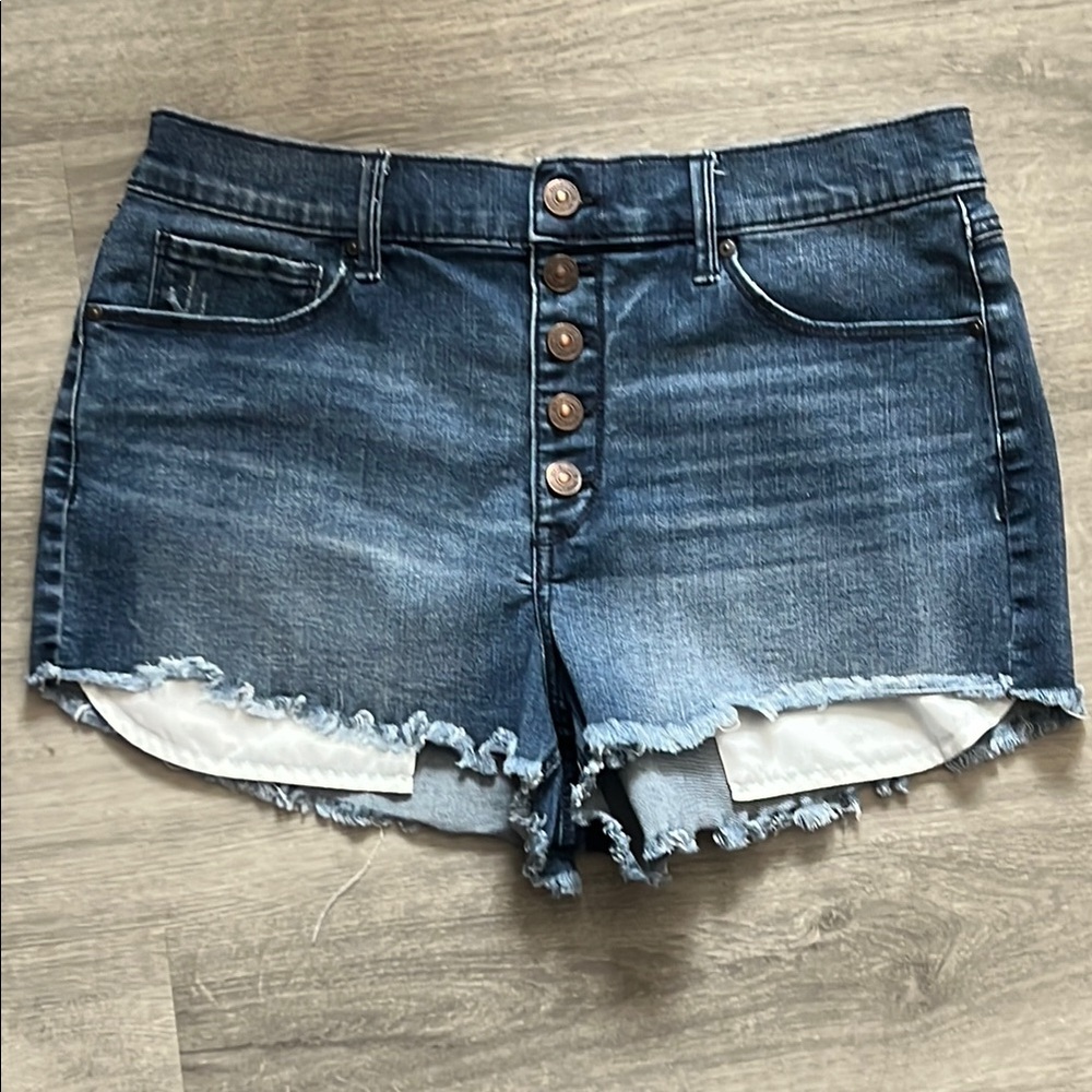 REWASH High Rise Denim Button-Up Shorts